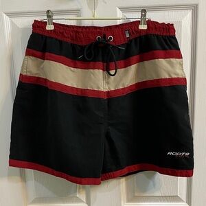 Roots Canada Swim Men’s Board Shorts Red Black Size Medium Summer Pool Lined